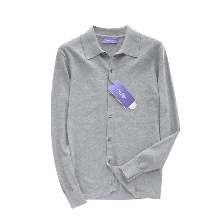 Elegant gentleman, autumn and winter fashion high-end Tencel long-sleeved shirt men's lapel wool knitted cardigan