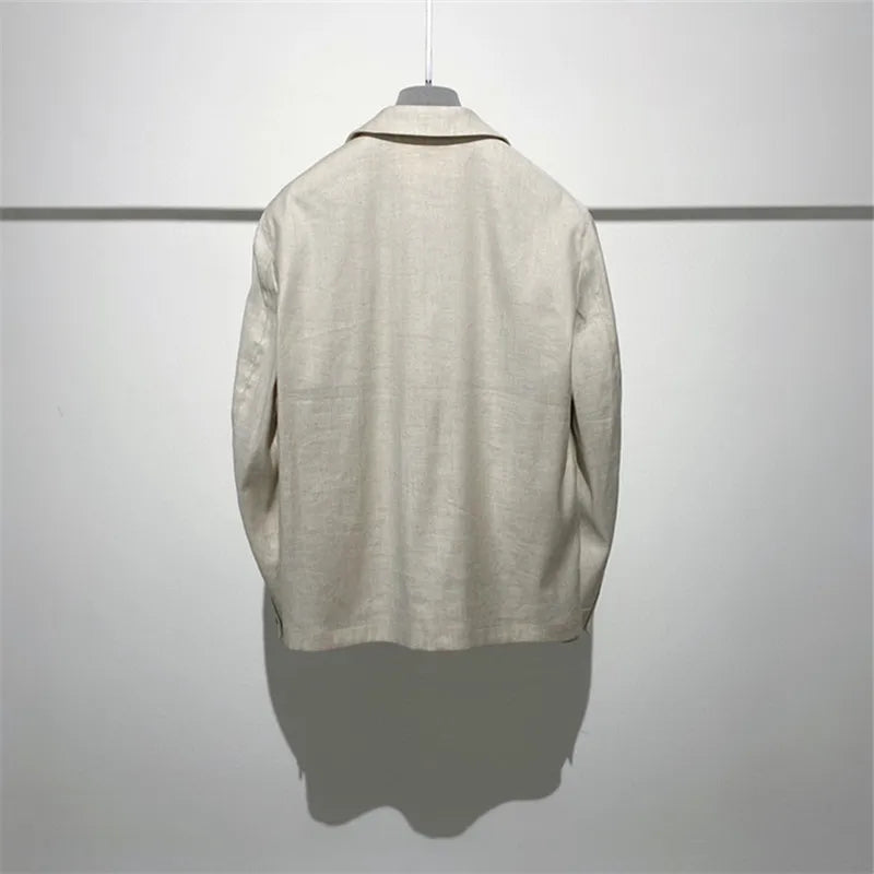 Classic old money style, high-end skin-friendly texture, breathable lapel linen tooling jacket