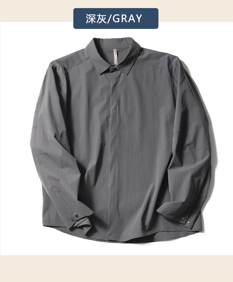 2025 summer new men's business and leisure outdoor quick-drying breathable high-elastic shirt light and thin long-sleeved shirt