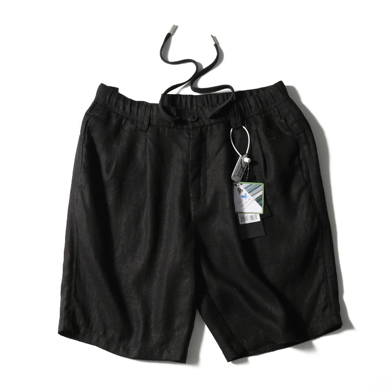 Linen shorts men's summer thin cool middle pants straight loose solid color Japanese retro casual five-point pants