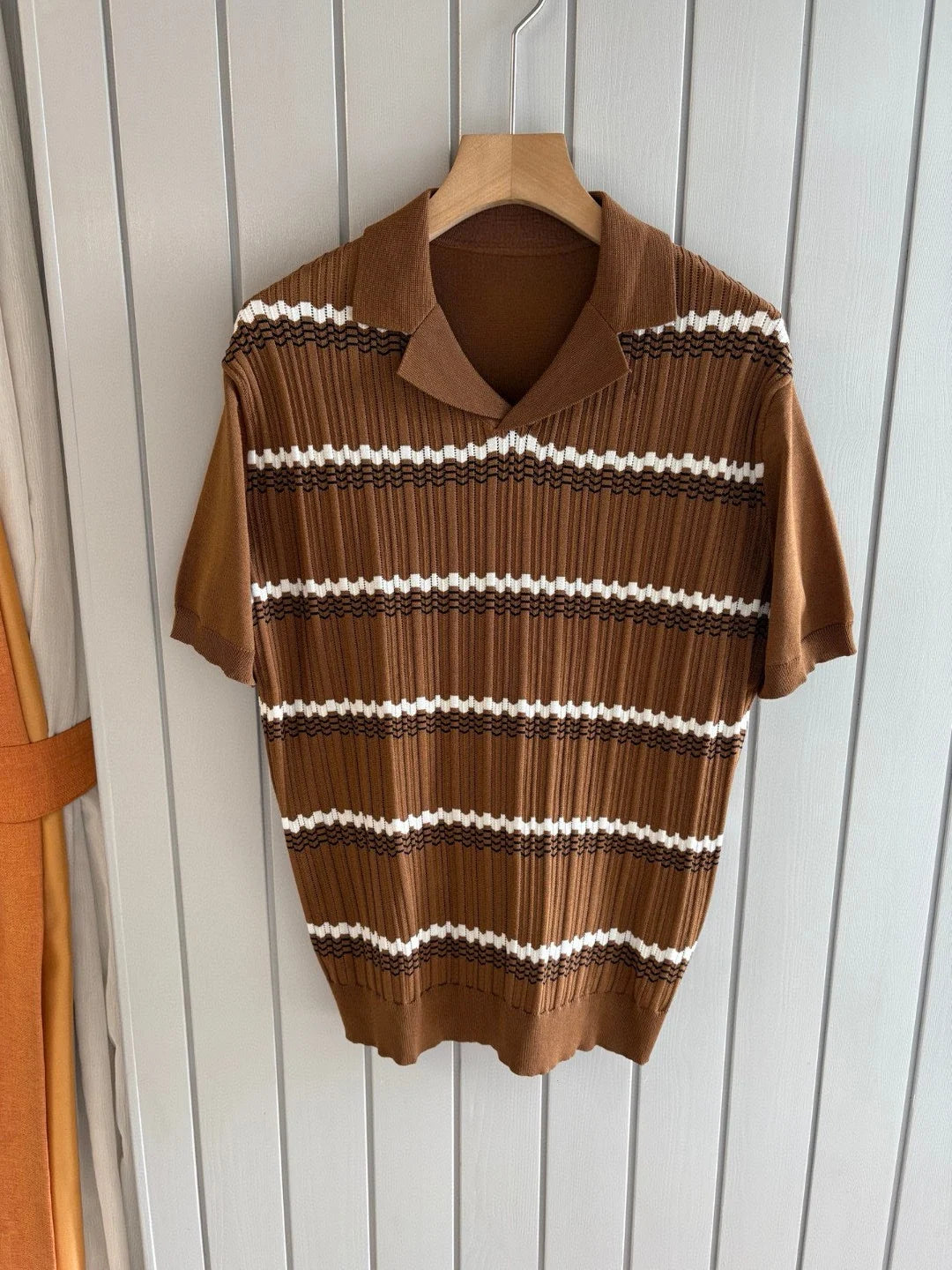 Italian old money style light luxury 25 summer rhombus cashmere mulberry silk lapel short-sleeved casual polo shirt