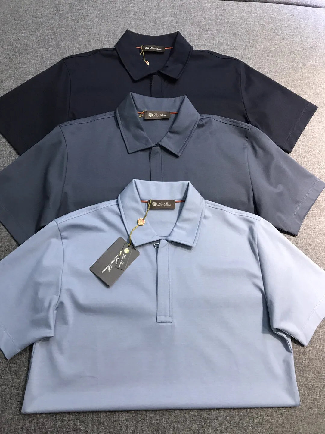 Italian LP European and American light luxury men's mulberry silk mixed cotton lapel short sleeved simple casual polo shirt