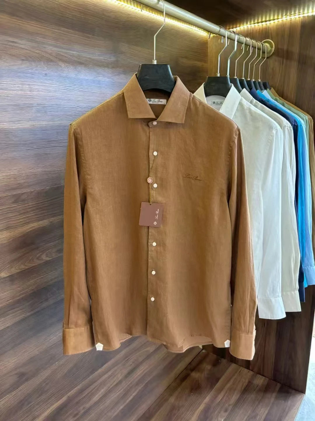 Italian LP old money style light luxury men's high version 100% linen business casual elegant long-sleeved shirt