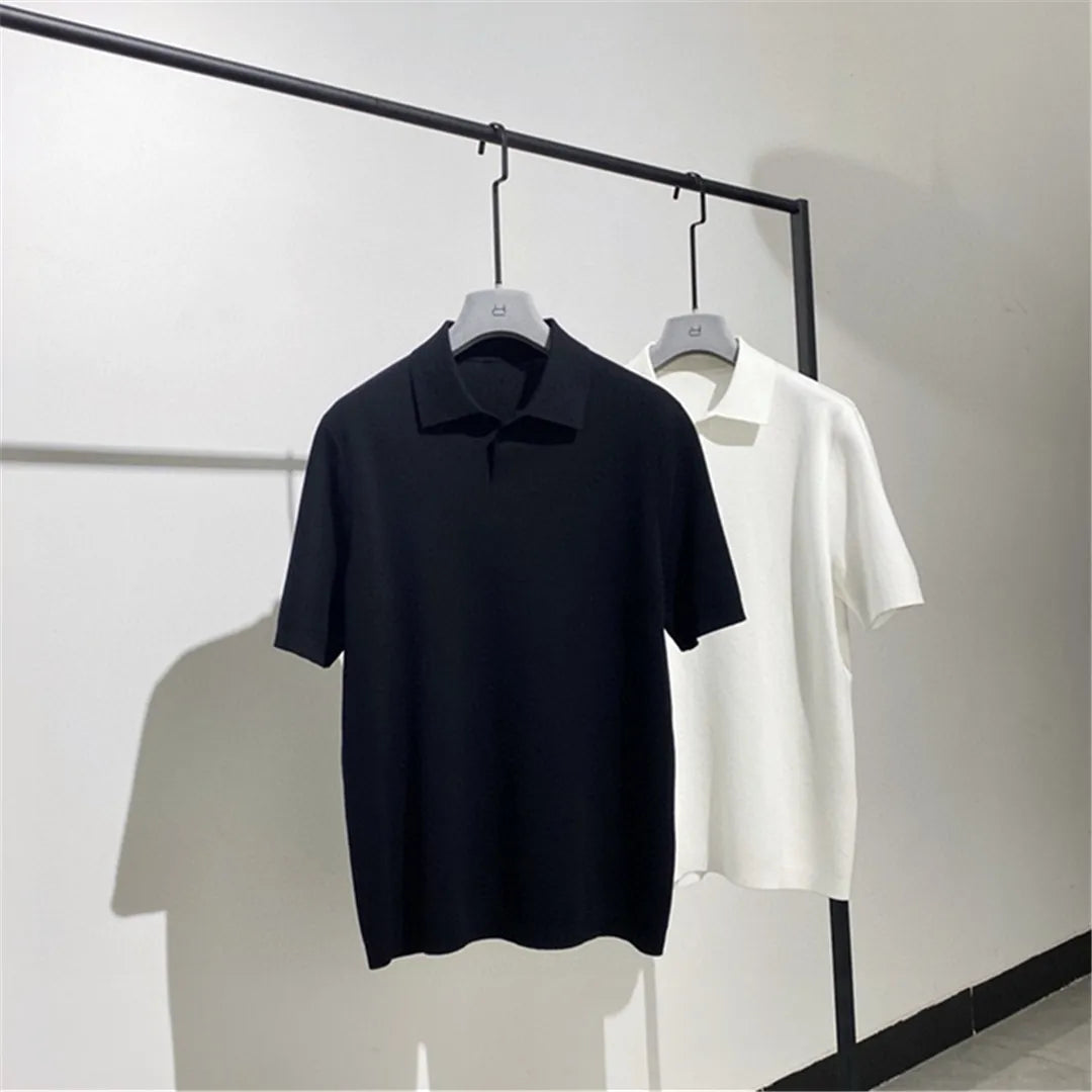 Toning premium spring and summer business, super soft cotton yarn, casual knitted polo shirt, short-sleeved polo shirt