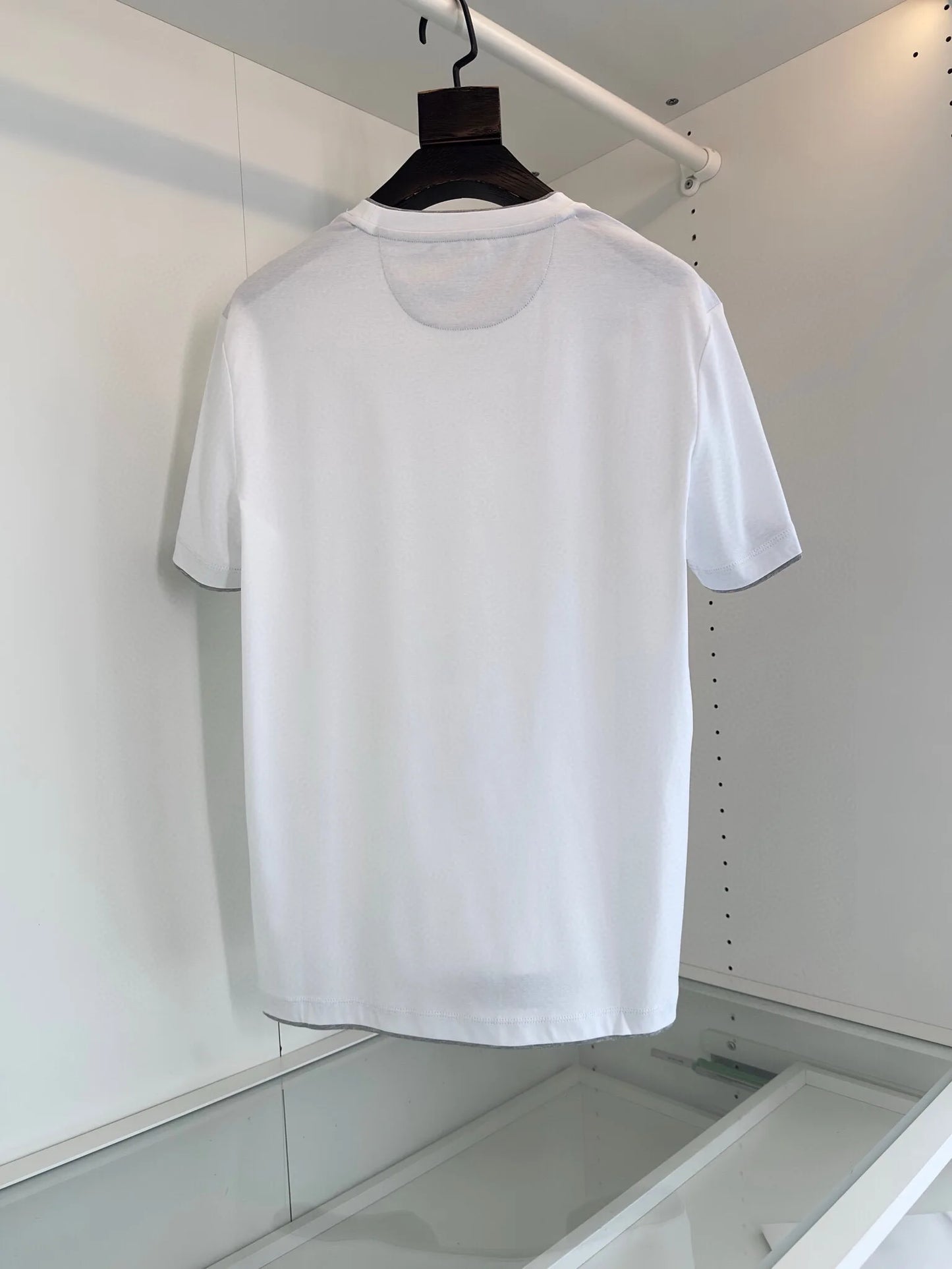 Italy BC men's clothing summer new crew neck bottoming shirt, fake two solid color old money style men's short-sleeved T-shirt
