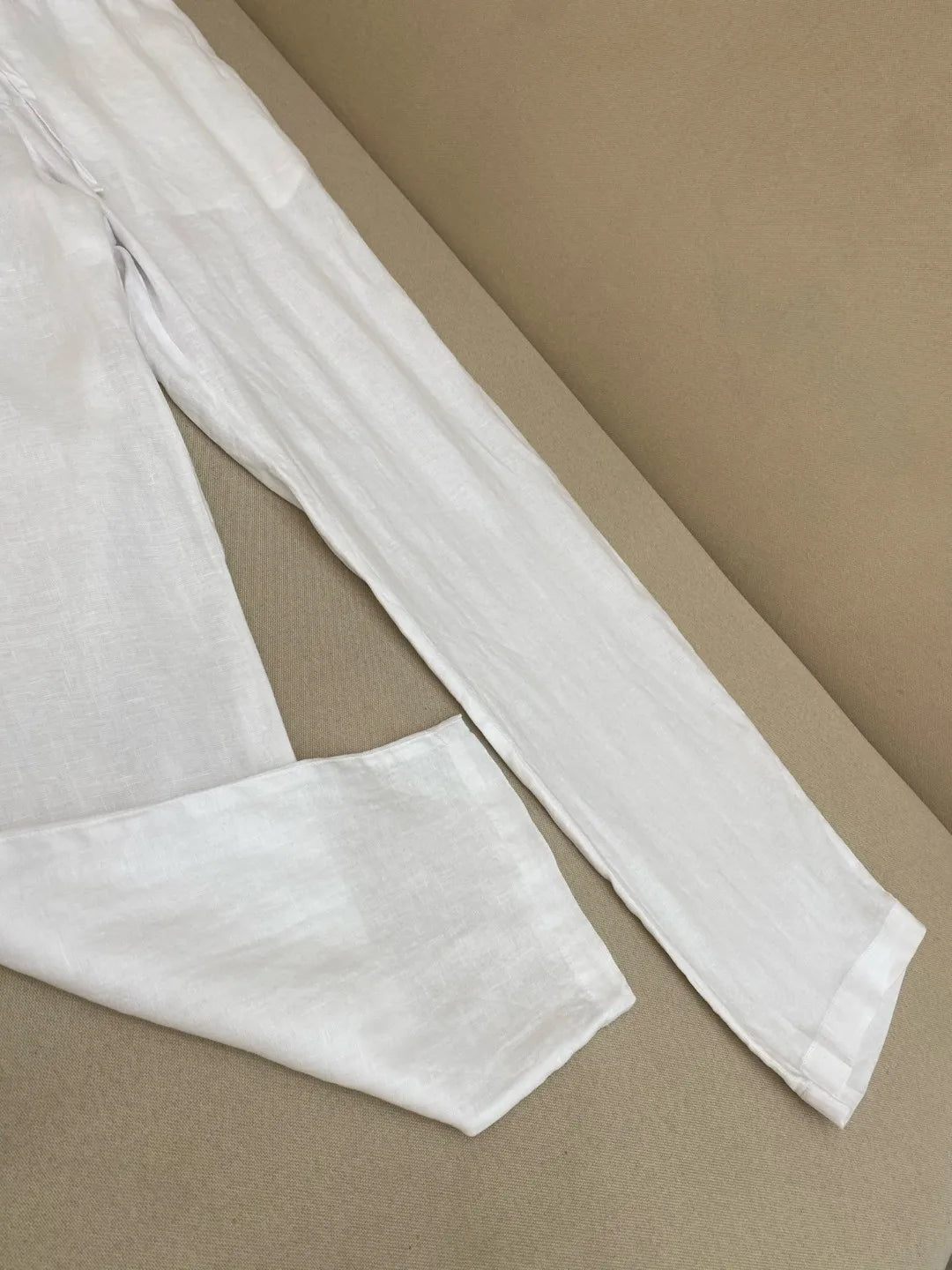 Italian old money style European and American luxury high version 25 summer linen elastic waist straight wide-leg casual pants
