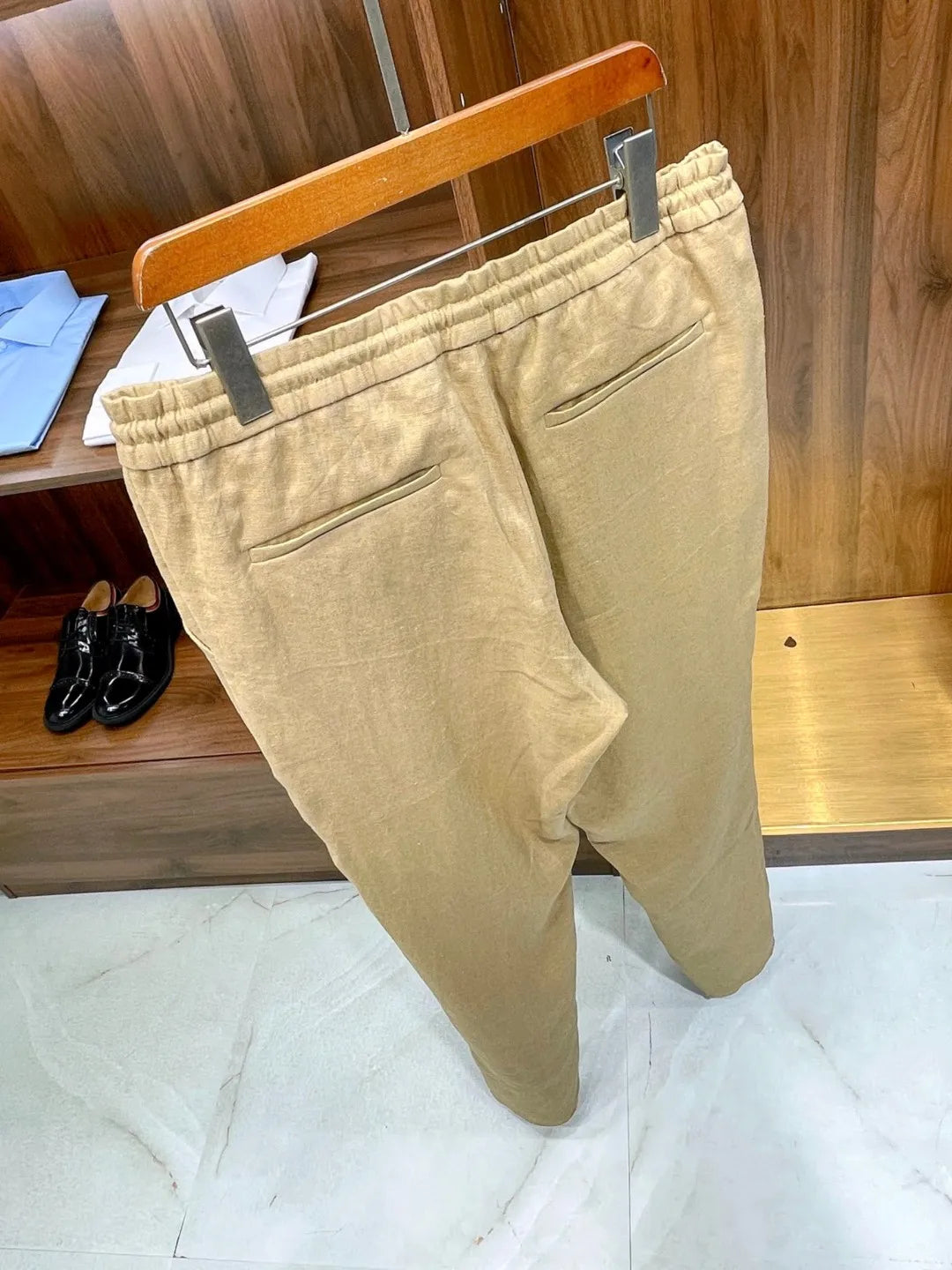 Italian style vintage style summer high version pure linen elastic waist tied rope small straight leg casual pants