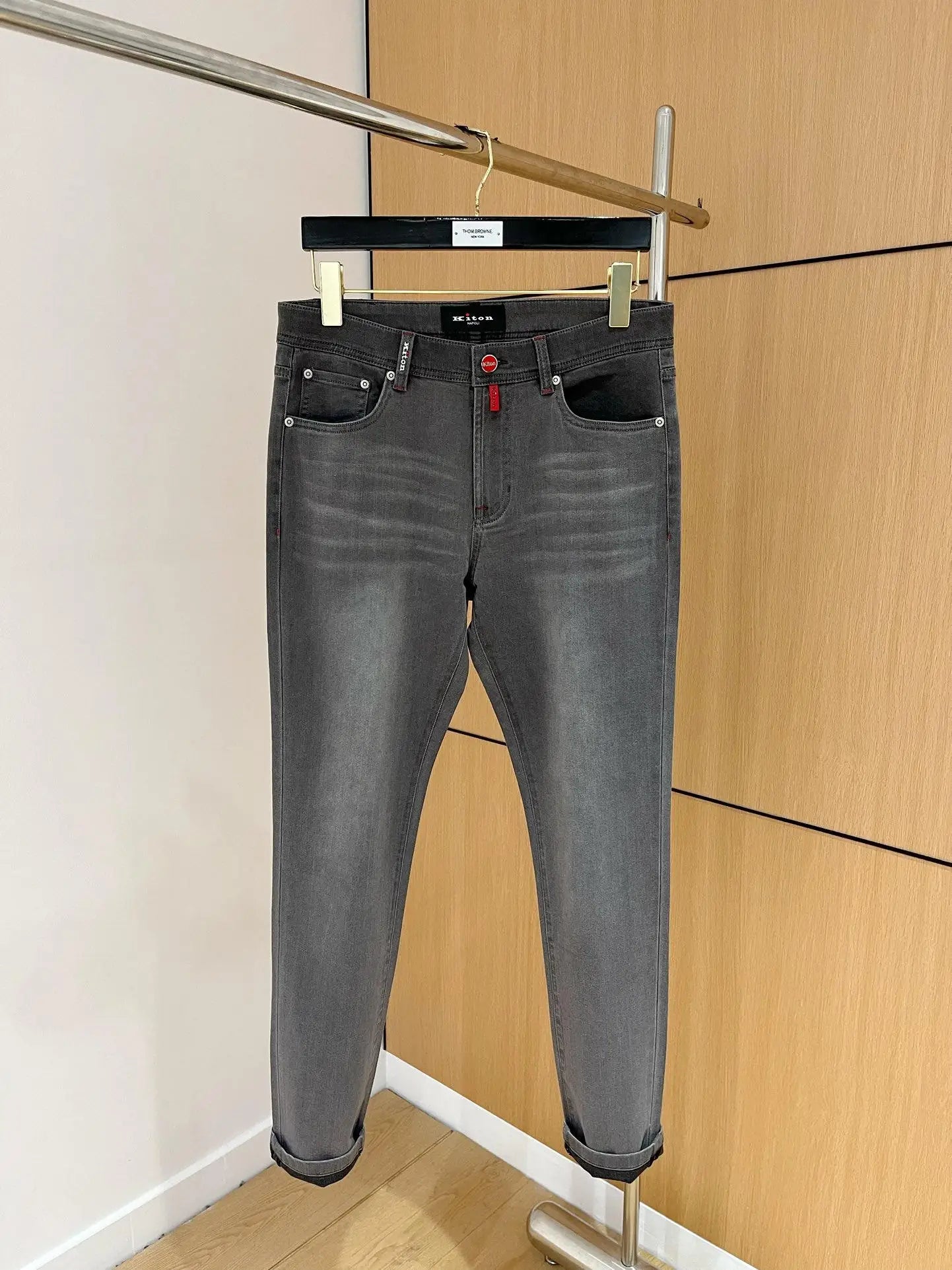 25 spring and summer new Italian kiton chiton solid color fashionable versatile slim-fitting small feet men's casual jeans