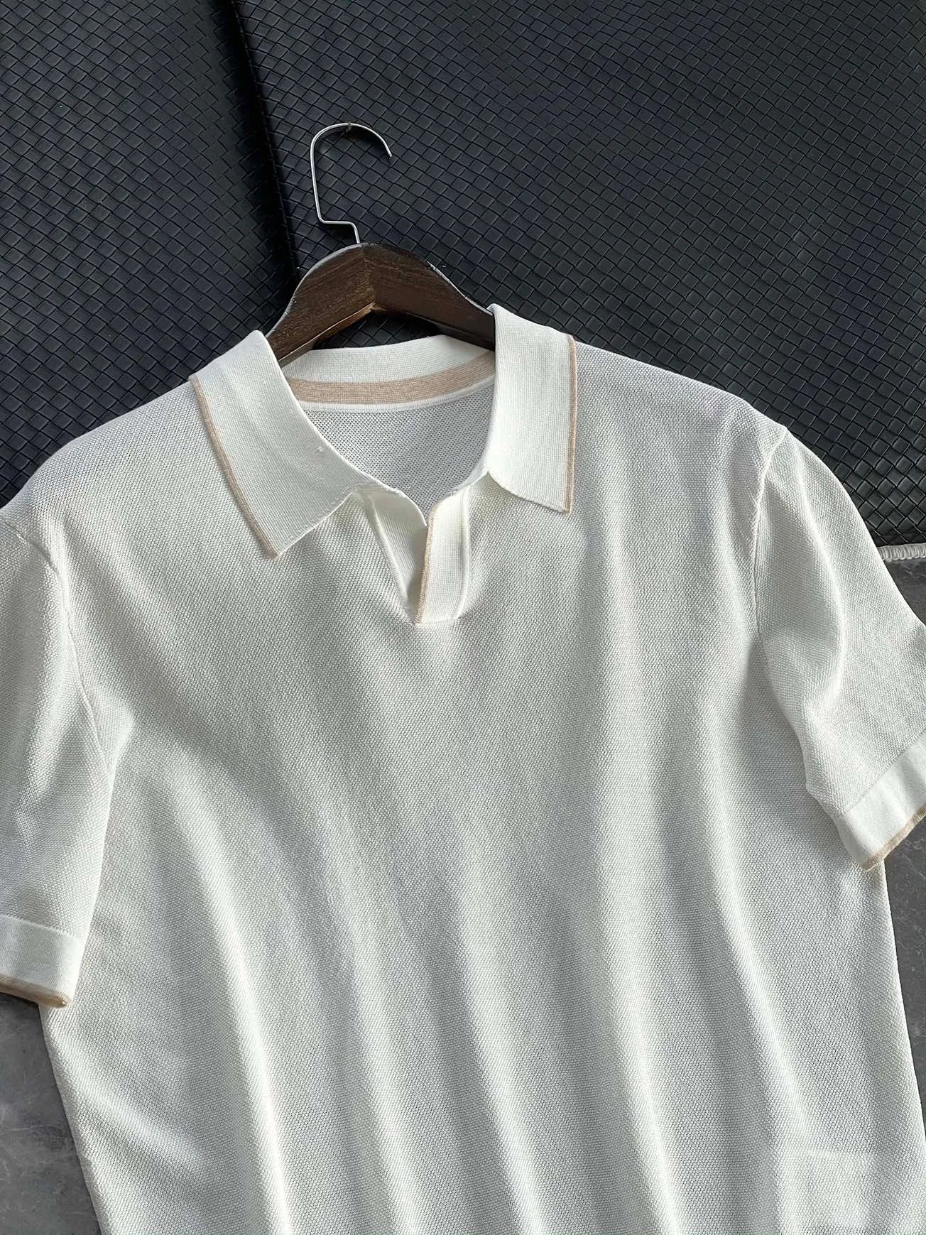 High-luxury business commuting, Lyocell + mulberry silk, simple elastic knitted casual lapel short-sleeved polo shirt