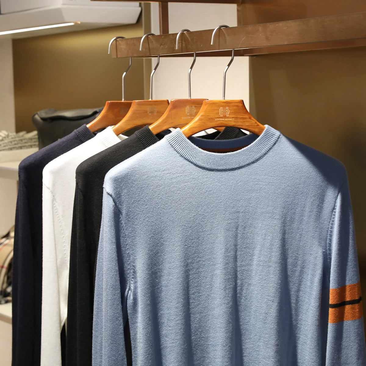 ZZ series classic Italian light luxury, spring and autumn wool blended men's crew neck knitted sweater anti-pilling sweater
