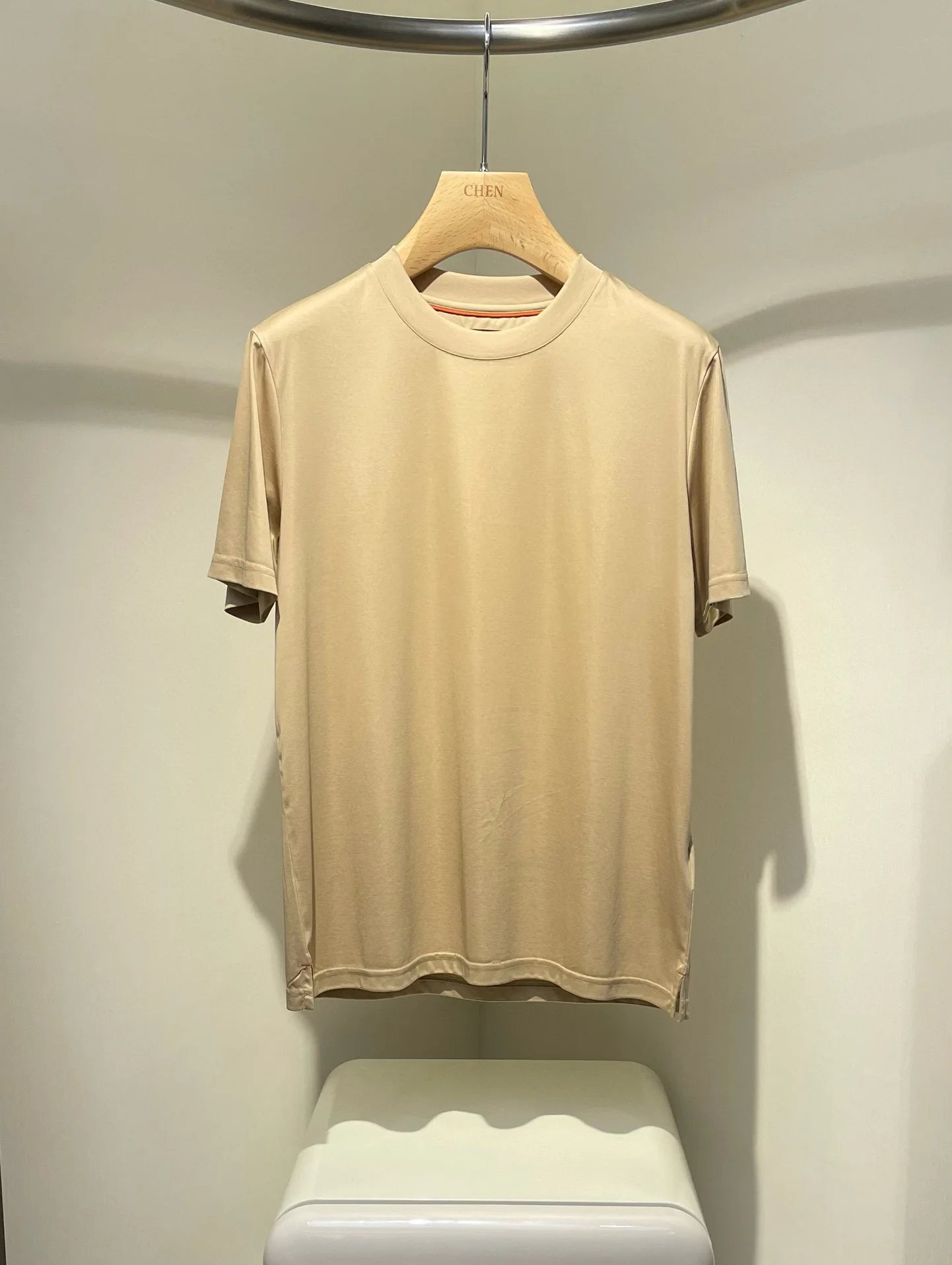 Italian LP Men's Clothing 25 Summer New Acetate Silk Cotton Breathable Solid Color Fashion Casual Short Sleeve T-Shirt