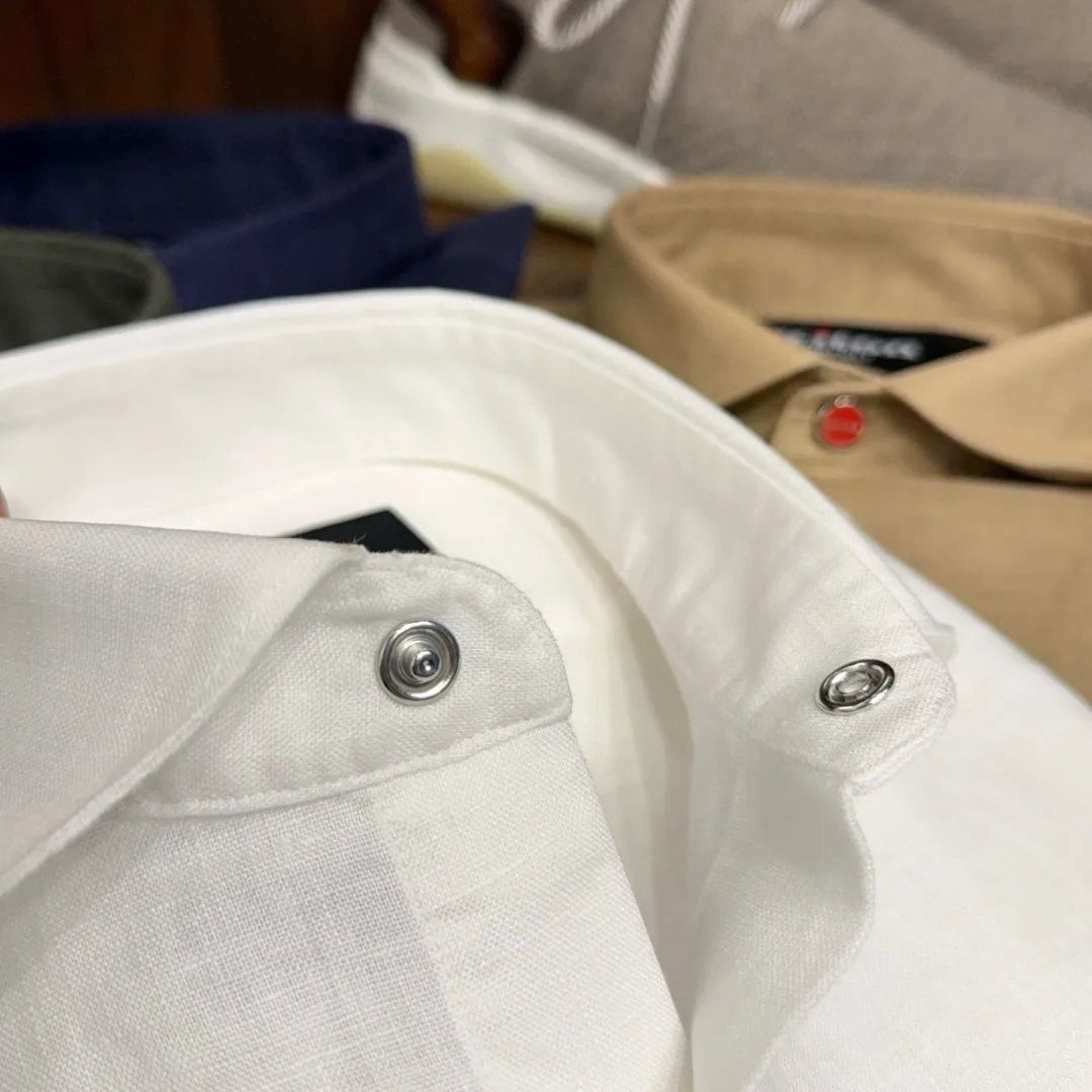 Italian Kiton vintage style minimalist 25 spring/summer linen business casual long sleeved shirt