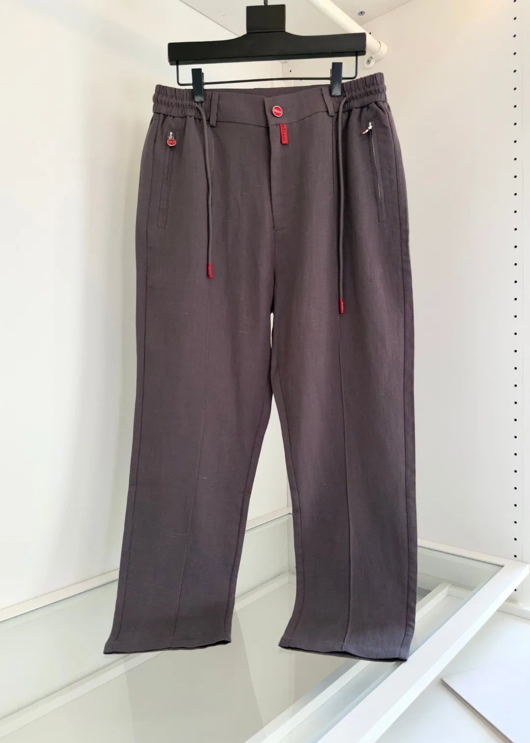 Italian Kiton vintage style summer high version elastic waist straight leg linen casual pants