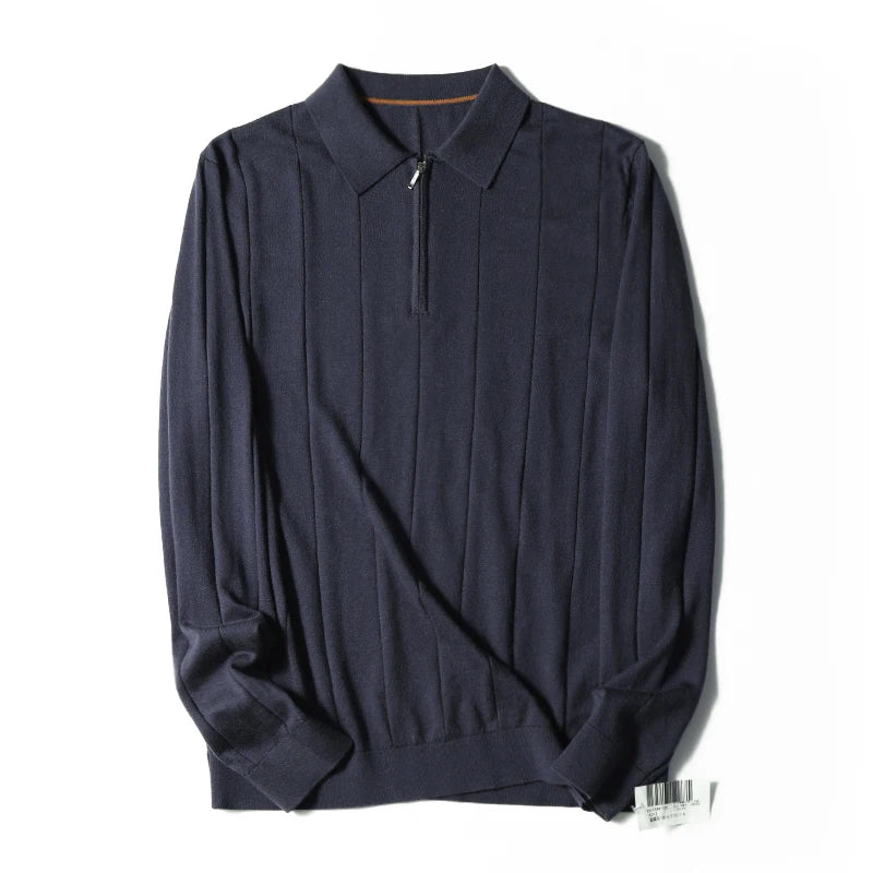 High quality, mulberry silk + cashmere autumn and winter fashion high-end knitted POLO shirt men's lapel sweater