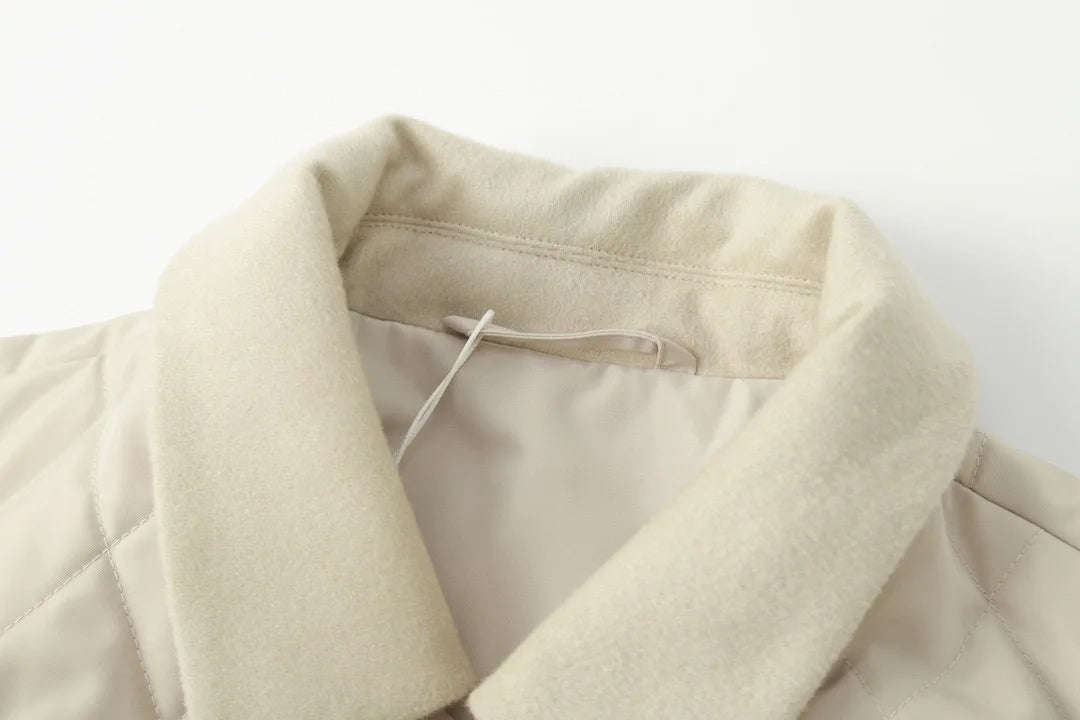 Classic LP Premium Textured Cashmere Woolen Lapel Rhombus Quilted Car Line Warm Camel Velvet Cotton Jacket