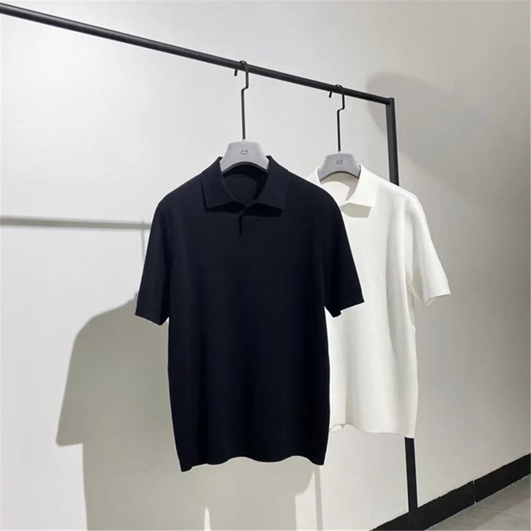 Toning premium spring and summer business, super soft cotton yarn, casual knitted polo shirt, short-sleeved polo shirt