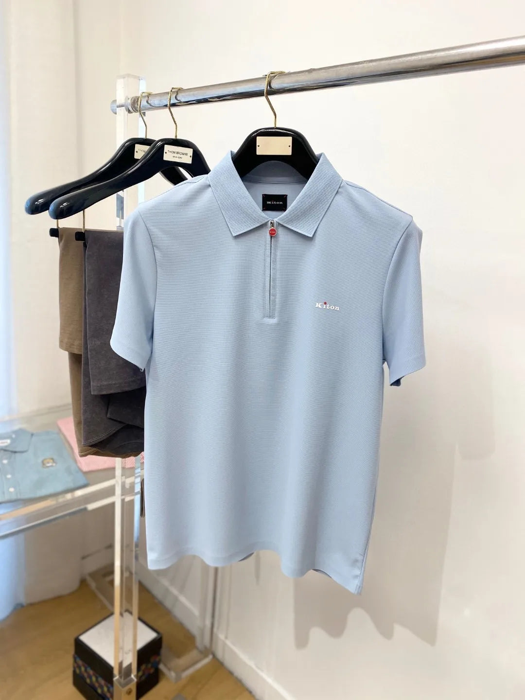 Kiton Men's 2025 Spring and Summer New Kiton Little Red Dot Lapel Business Casual Short Sleeve POLO Shirt