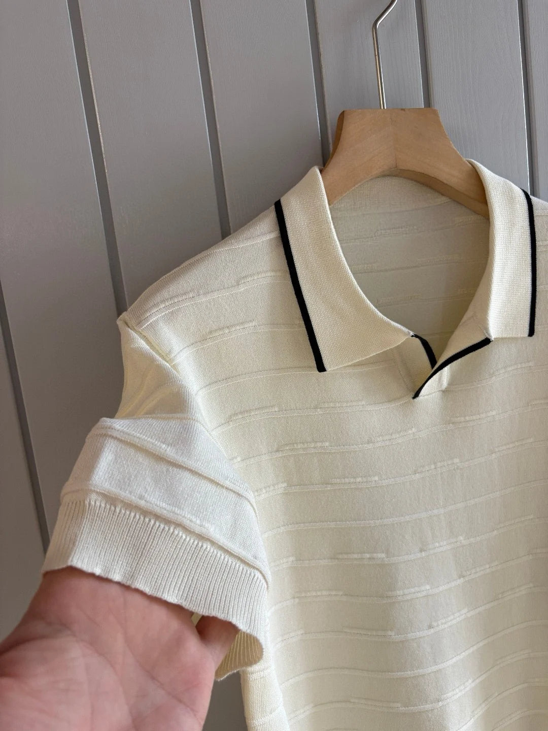 Italian style old money style light luxury summer goat velvet mulberry silk sea collar short sleeved business casual polo shirt