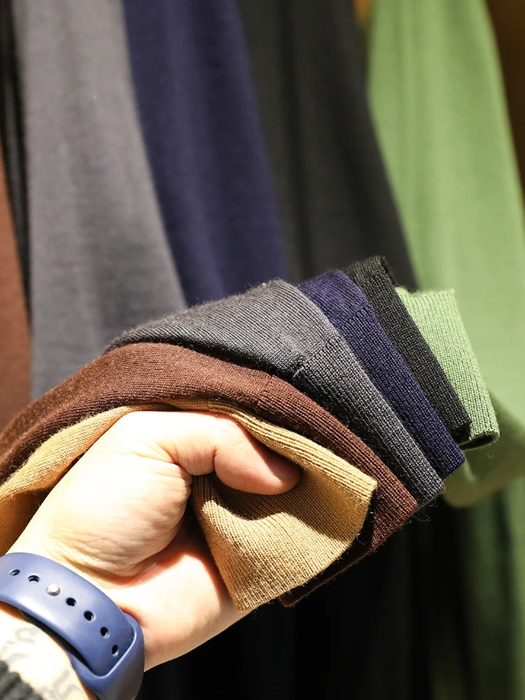 Spring Fashion Business Casual Wool Knitted Sweater Solid Color Long Sleeve POLO Shirt
