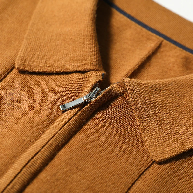 High quality, mulberry silk + cashmere autumn and winter fashion high-end knitted POLO shirt men's lapel sweater