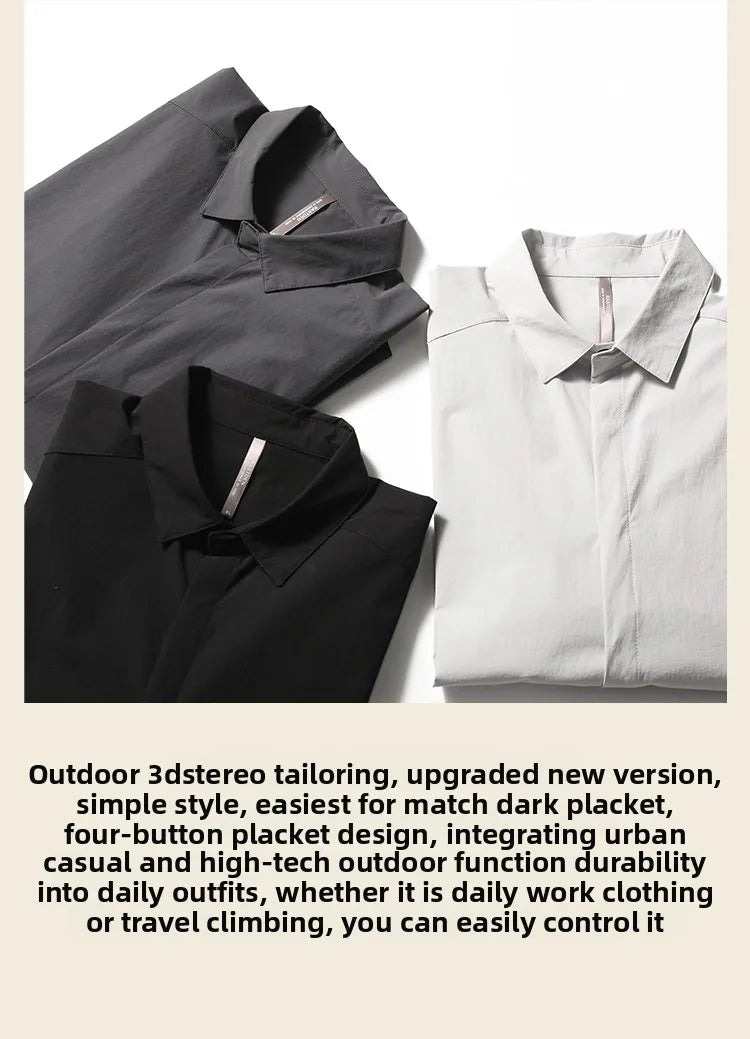 2025 summer new men's business and leisure outdoor quick-drying breathable high-elastic shirt light and thin long-sleeved shirt