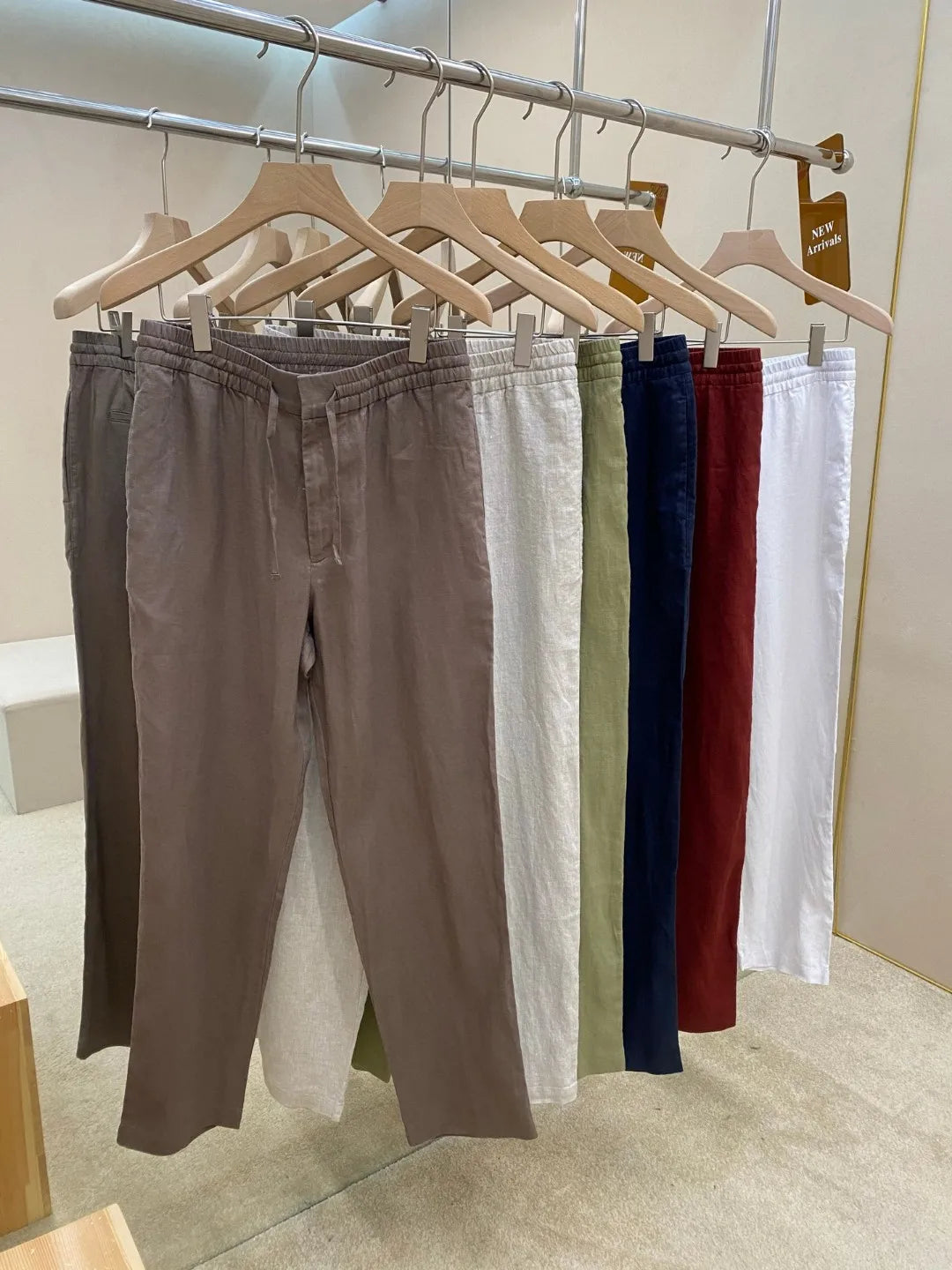 Italian old money style European and American luxury high version 25 summer linen elastic waist straight wide-leg casual pants