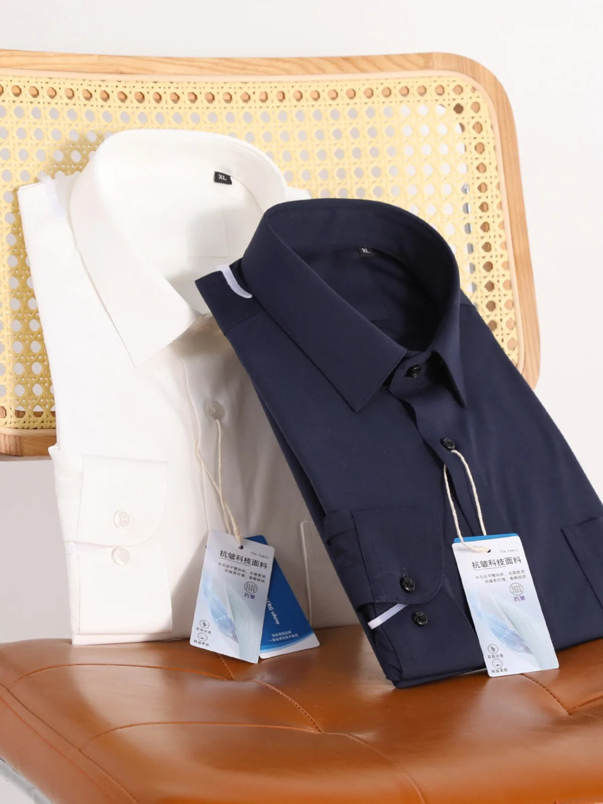 Italian luxury, spring new men's light business drape anti-wrinkle elastic long-sleeved shirt bottoming top