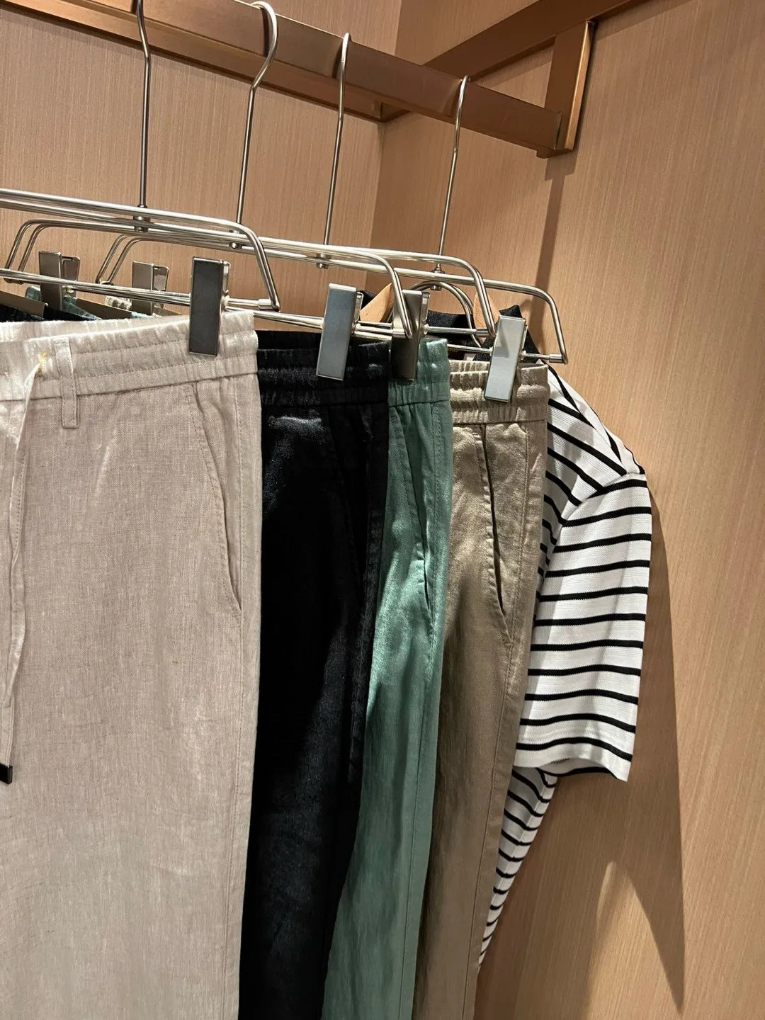 European and American light luxury LP men's summer pure linen elastic waist tether small straight casual pants