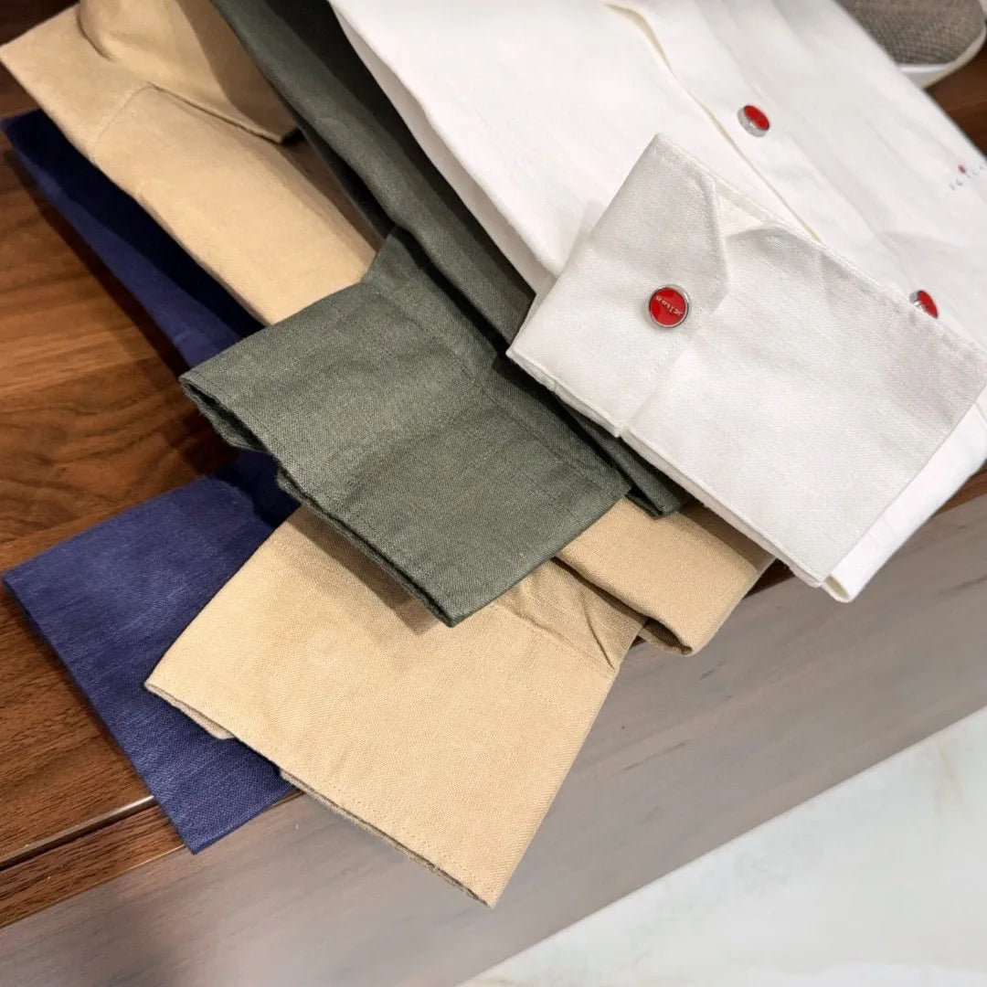 Italian Kiton vintage style minimalist 25 spring/summer linen business casual long sleeved shirt