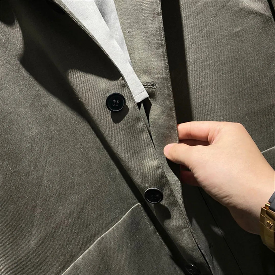 Classic old money style, high-end skin-friendly texture, breathable lapel linen tooling jacket