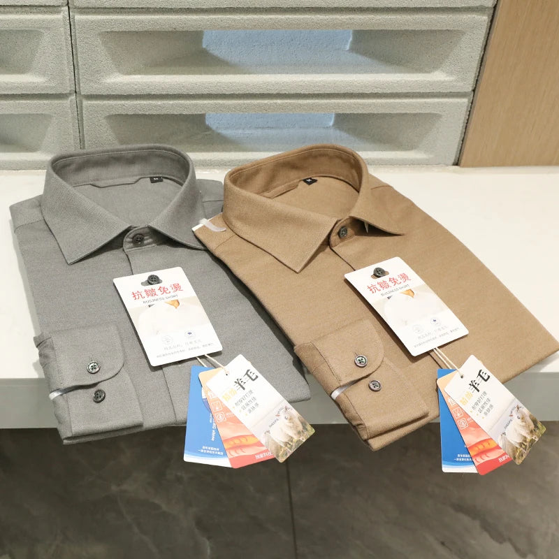 Tencel wool blend, autumn and winter fashion anti-wrinkle non-ironing long-sleeved shirt men's business casual shirt
