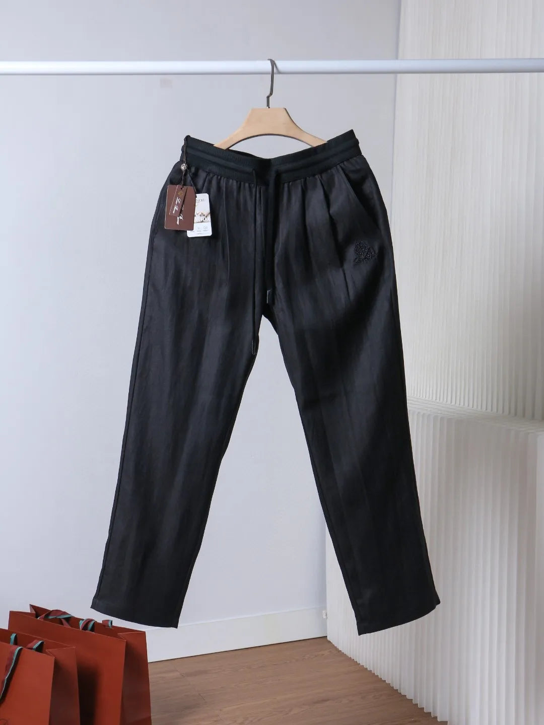 Italian LP old money style simple summer Tencel linen straight tube drawstring elastic waist casual pants