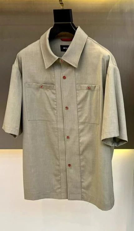 2025 summer new kiton men's lapel short-sleeved shirt simple fashion casual pants shirt set