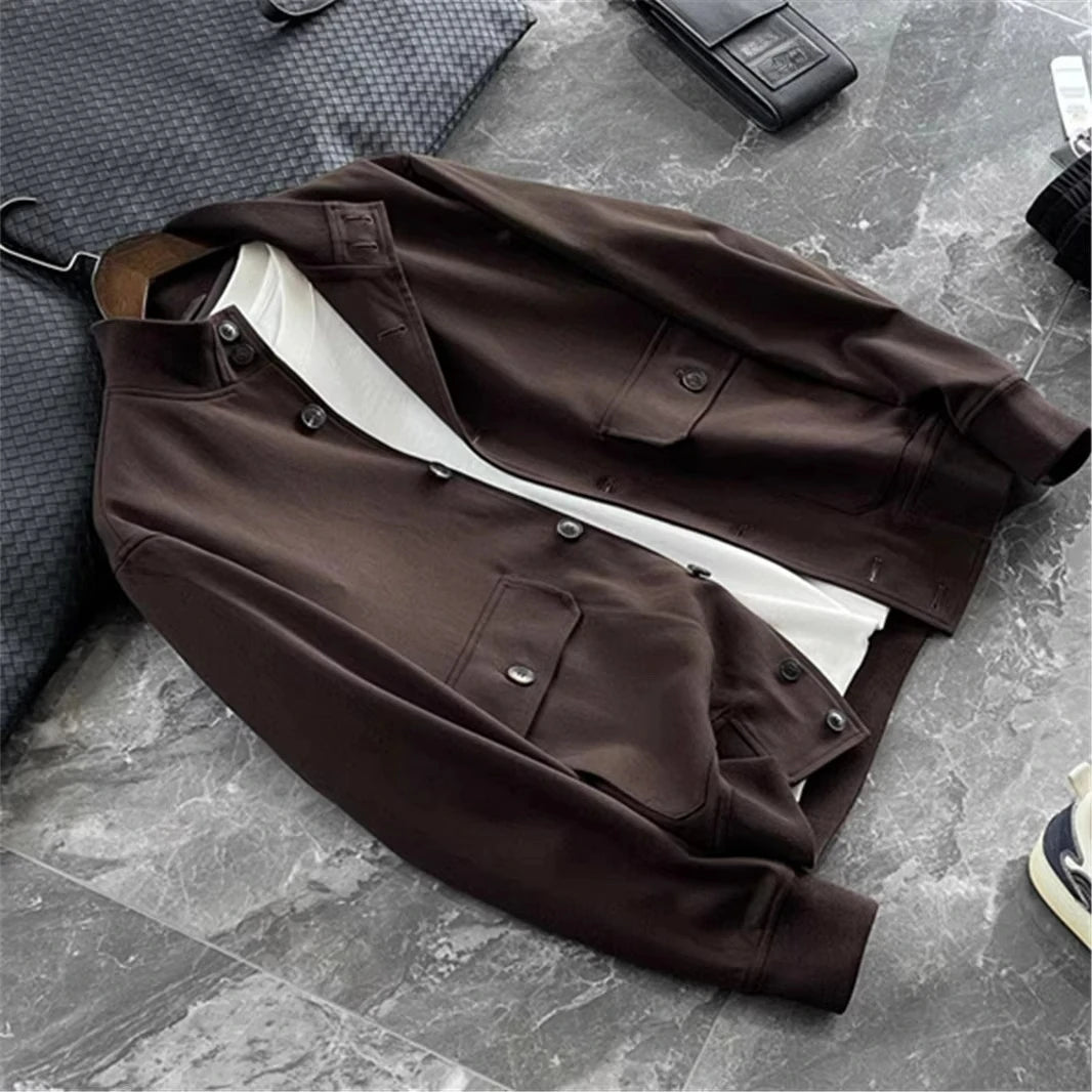 BC old money style, Lyocell wool, classic multi-pocket business casual stand-up collar jacket