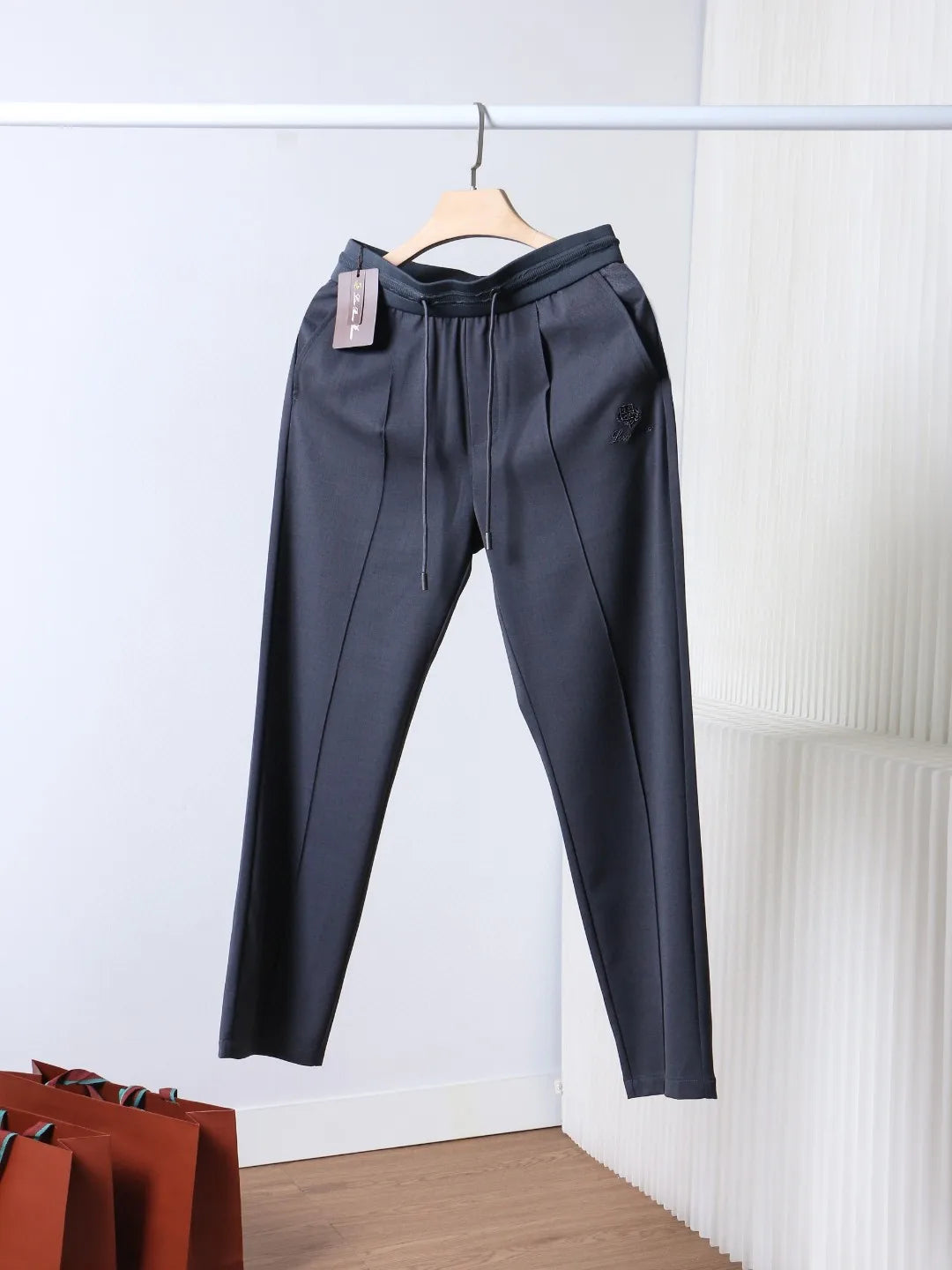 Italian LP European and American light luxury men's clothing, linen Tencel vertical elastic waist tether straight casual pants