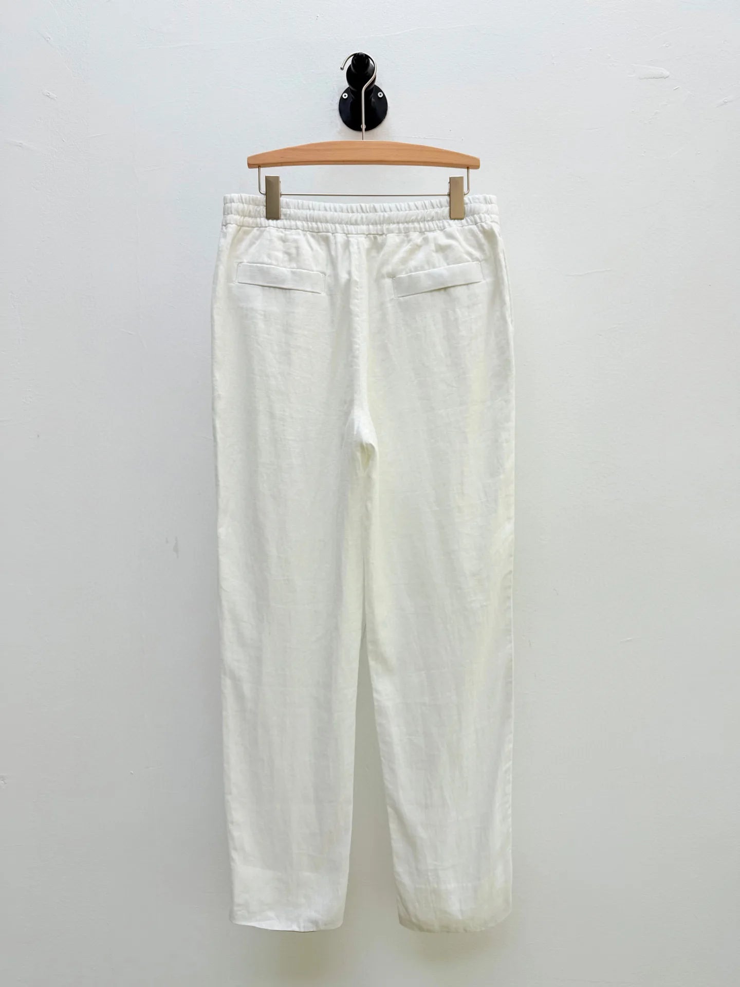 High quality, old money style 100% linen, elastic waist fashion loose straight linen casual trousers