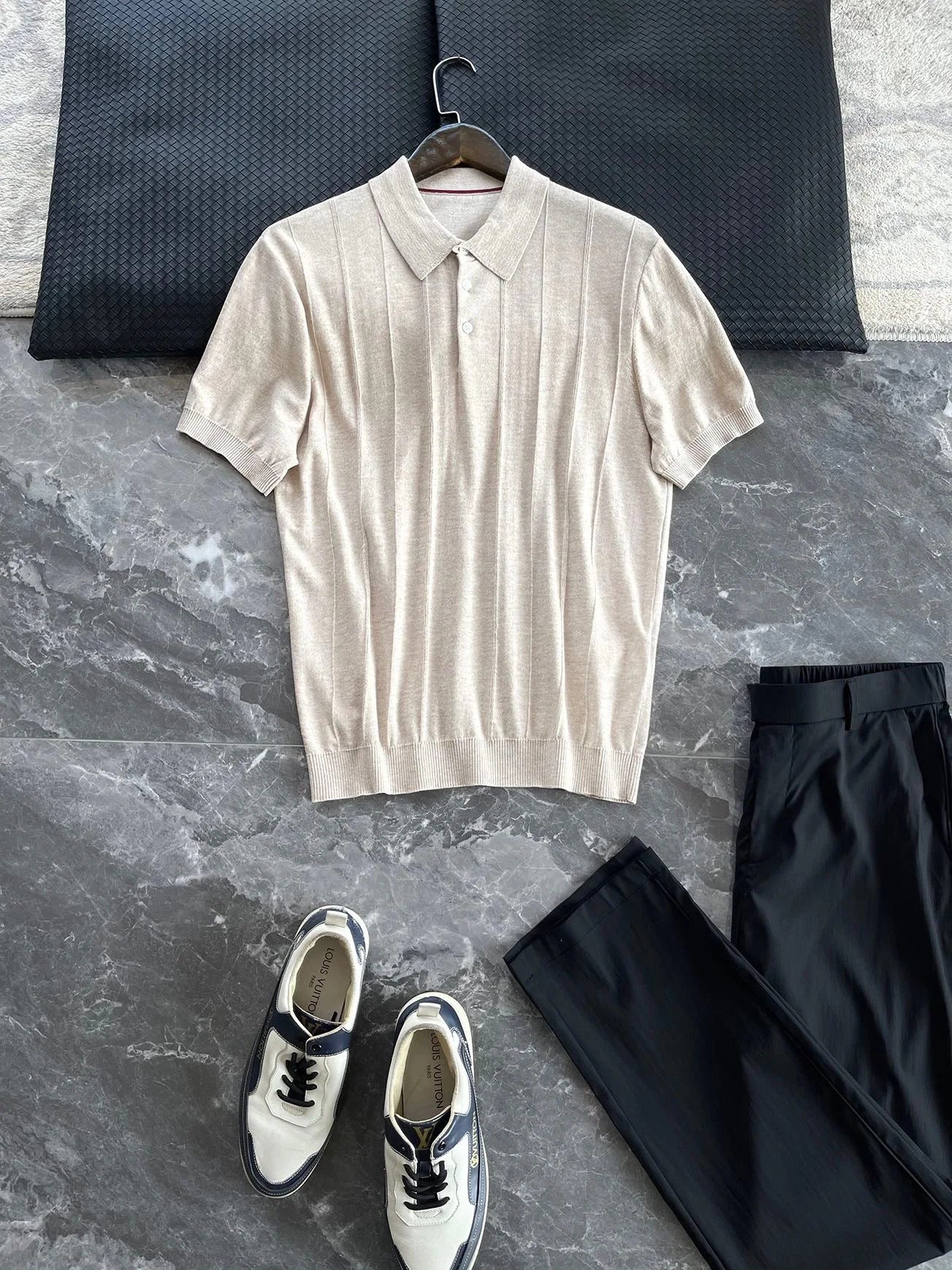 Low key and high texture, Lyocell wool blended LP knitted sweater casual lapel short-sleeved T-shirt polo shirt