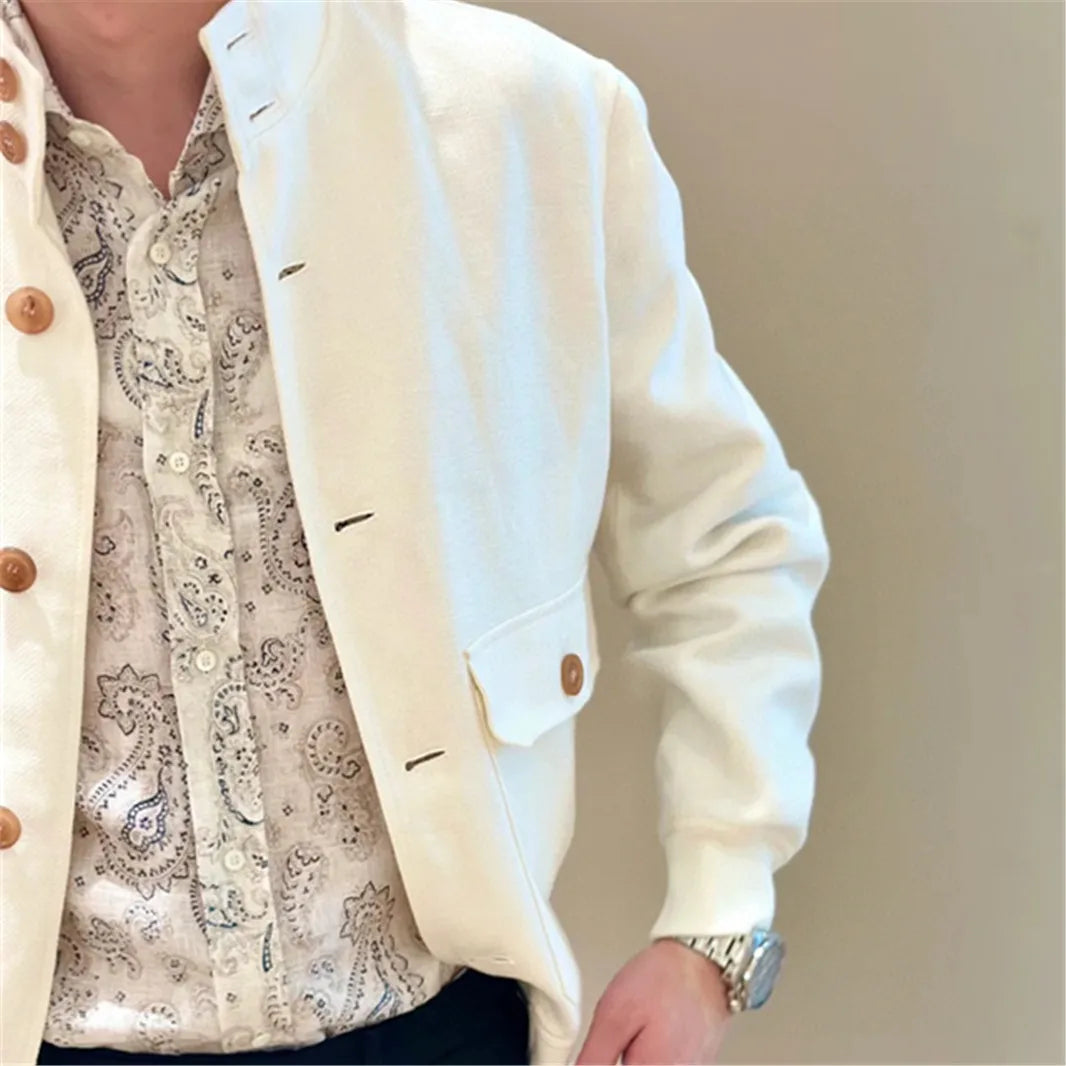 BC old money style, Lyocell wool, classic multi-pocket business casual stand-up collar jacket