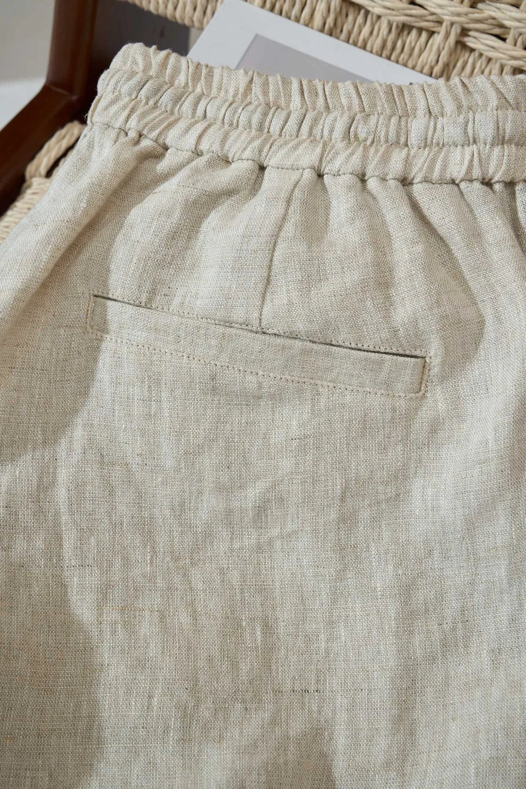 Italian Kiton vintage style summer linen elastic waist straight leg casual pants