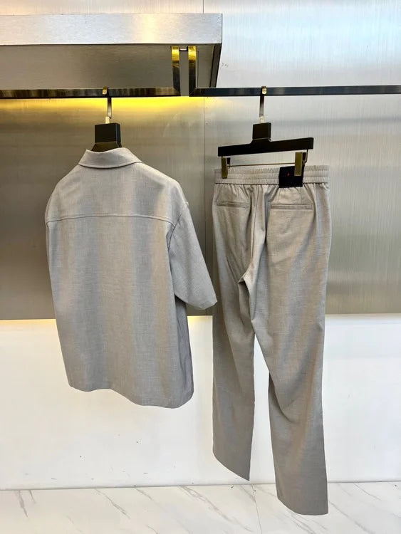 2025 summer new kiton men's lapel short-sleeved shirt simple fashion casual pants shirt set