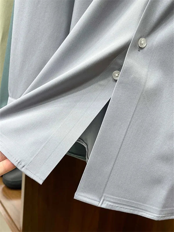 Business casual silky bamboo fiber fabric, comfortable and skin-friendly square neck long-sleeved shirt in spring and summer
