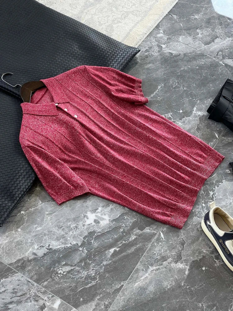 Low key and high texture, Lyocell wool blended LP knitted sweater casual lapel short-sleeved T-shirt polo shirt