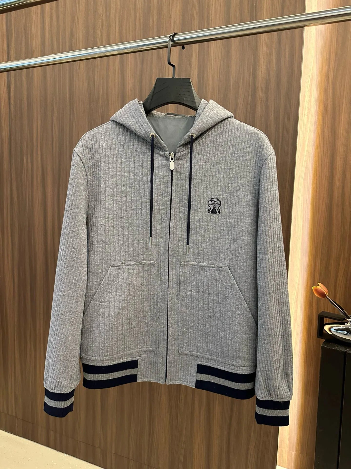 Italy BC old money style men's clothing 24 autumn and winter new wool stripe fashion business casual hooded jacket
