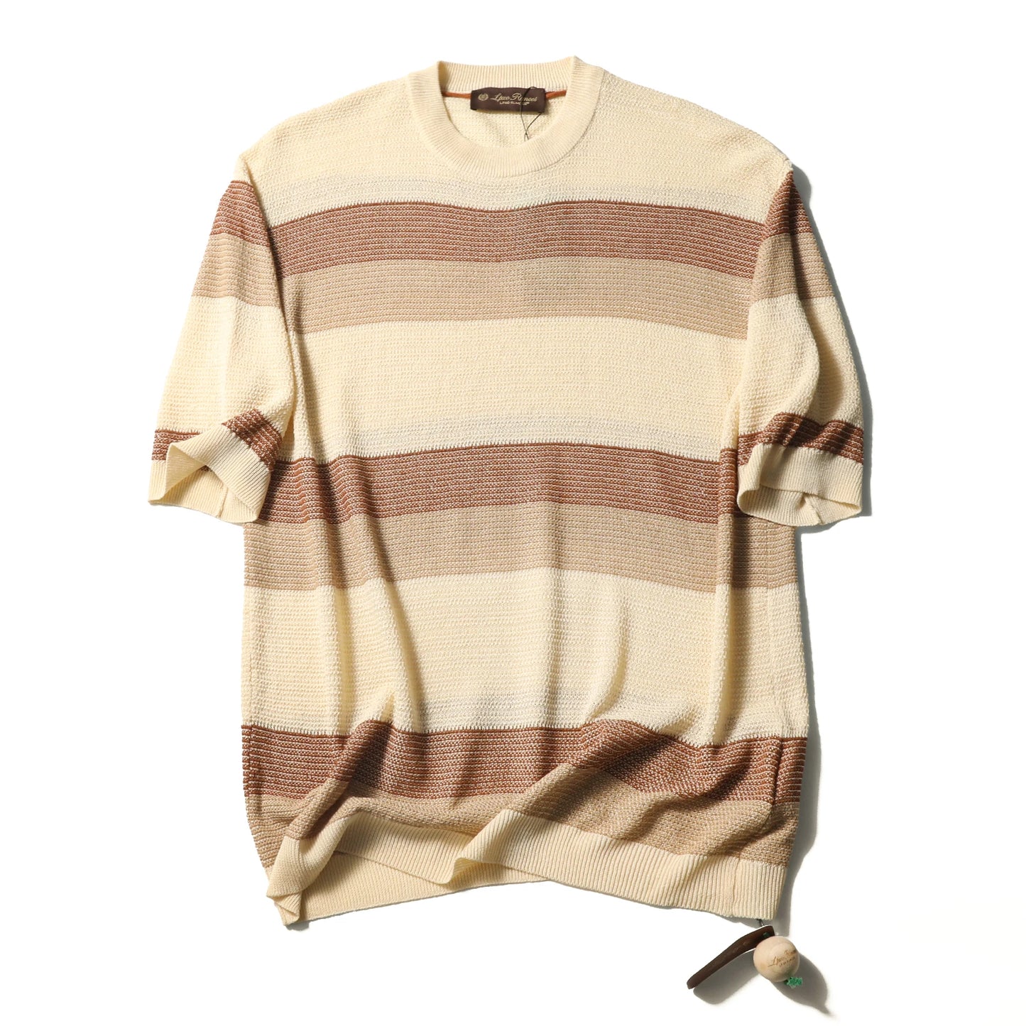 LP 2025 summer new men's high sense old money wind tencel linen hollow breathable knitted short-sleeved T-shirt