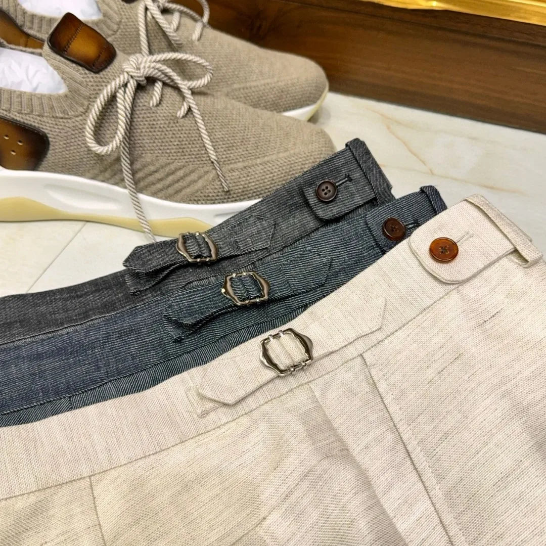 Italian style European and American LP light luxury men's summer linen Tencel straight tube minimalist business casual trousers
