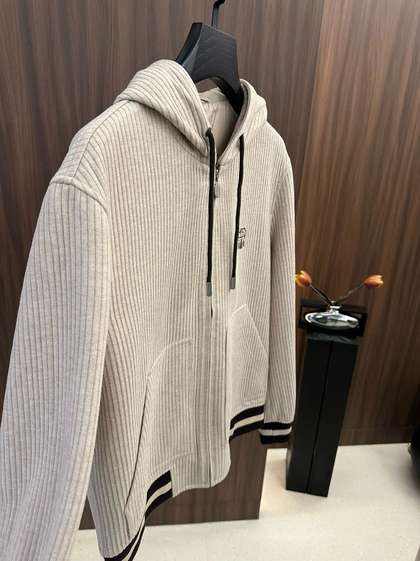 Italy BC old money style men's clothing 24 autumn and winter new wool stripe fashion business casual hooded jacket