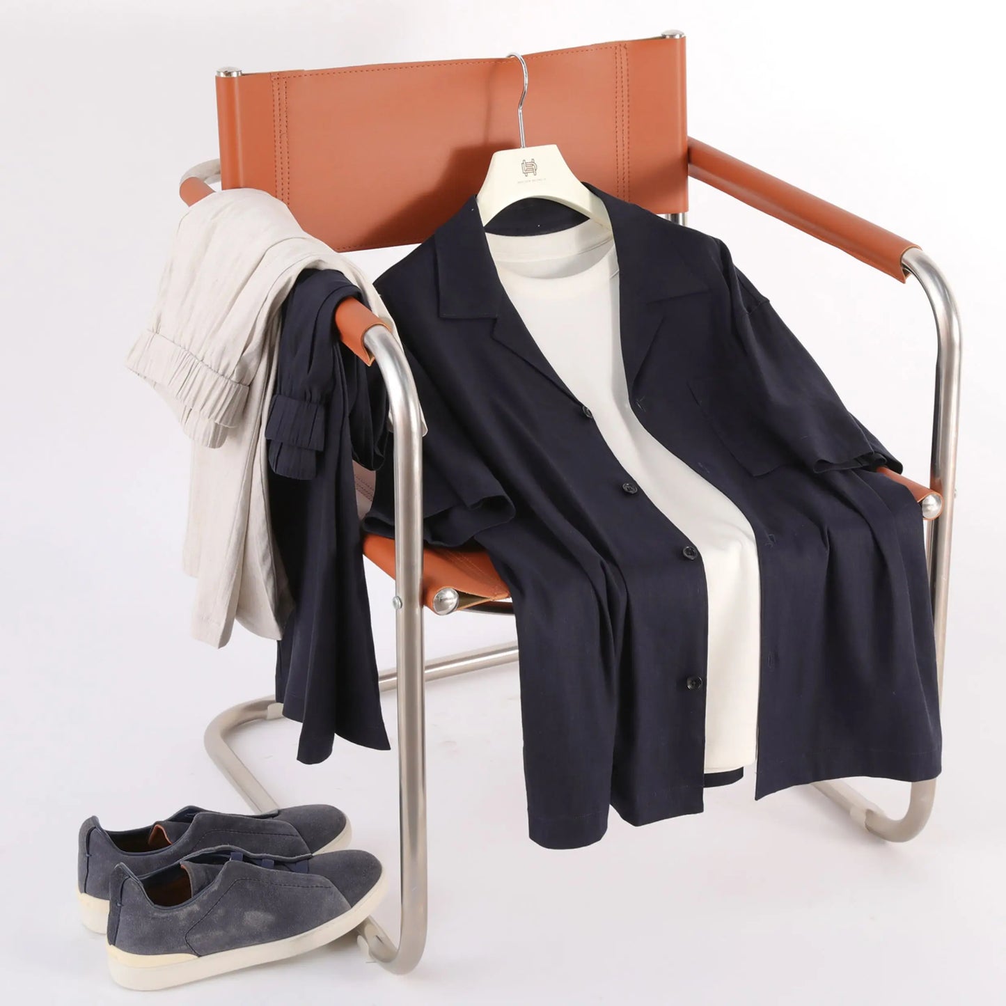 2025 summer new men's high-end old money style linen short-sleeved shirt set lazy style two-piece set