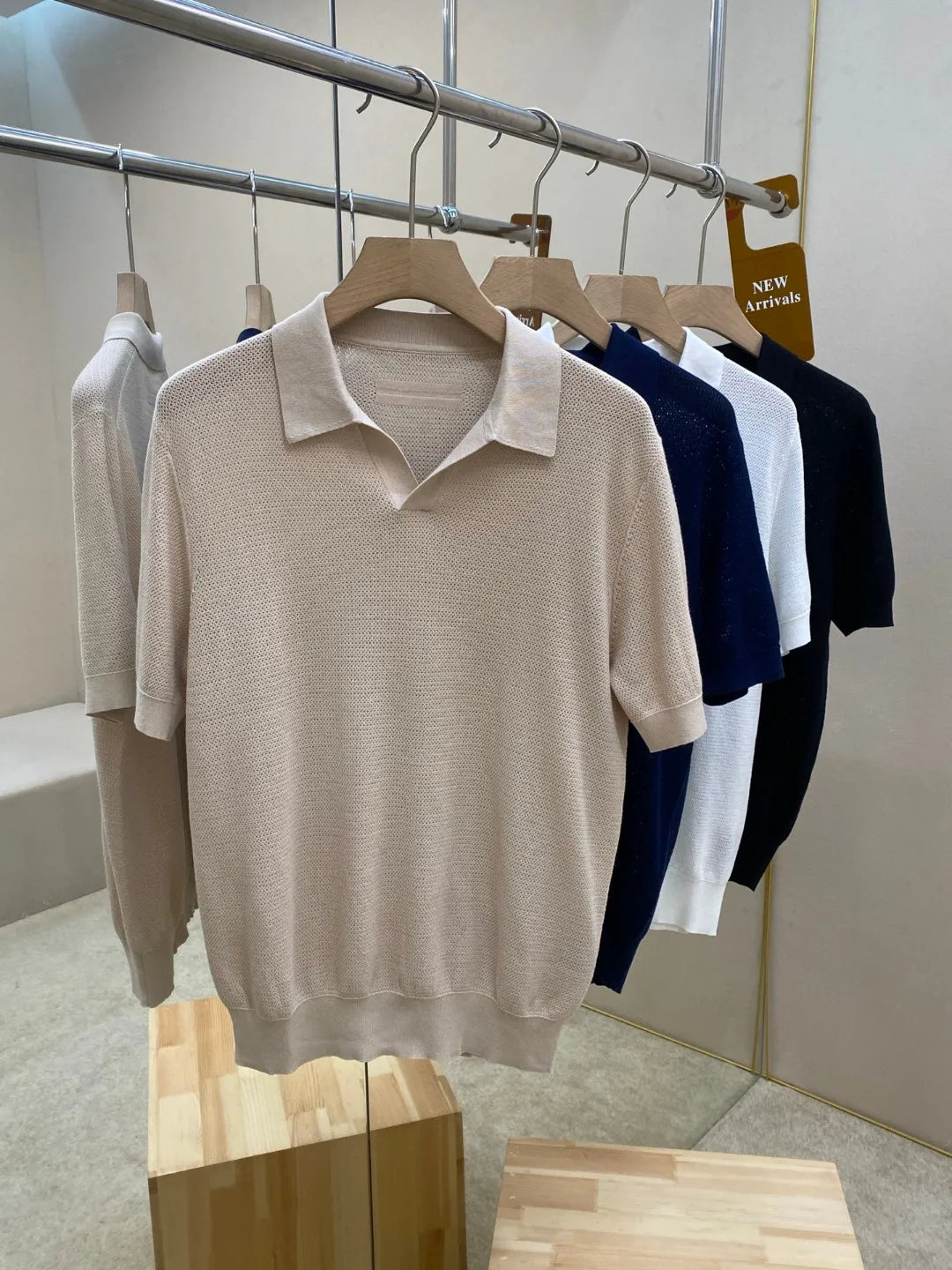 Italian old money style luxury high version 25 summer pure cotton hollow collar short sleeved polo shirt