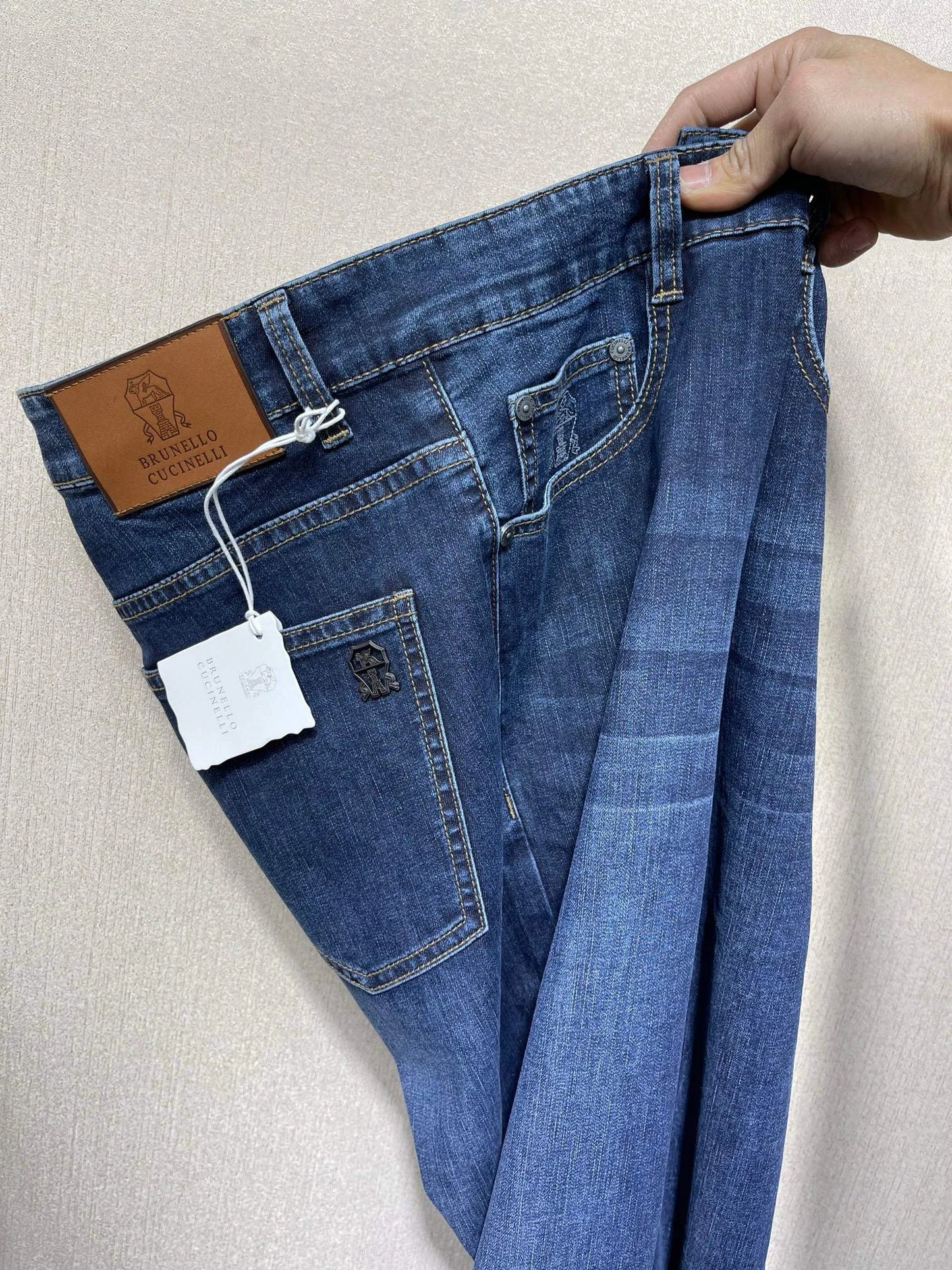 Italy BC men's spring and summer new washed blue micro-elastic breathable fashion casual old money wind small straight jeans