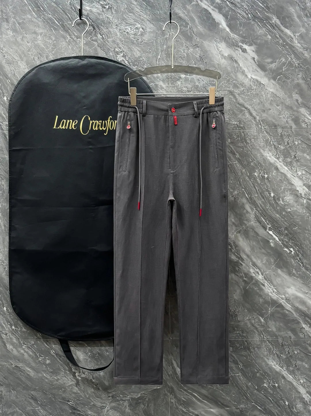 Kiton summer simple and versatile elastic waistband tied rope straight tube linen casual pants